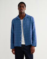 wax london men's Corey - Blue Dobby Check Cotton Shirt