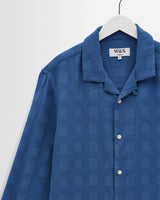 wax london men's Corey - Blue Dobby Check Cotton Shirt