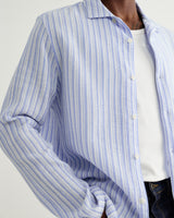 wax london men's Corey - Bright Blue Cotton Twisted Stripe Shirt