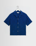 Curzon – Kurzarmoberteil aus blauem Jacquard-Viskose
