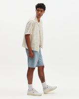 wax london men's Curzon - Ecru Jacquard Viscose Short-Sleeve Shirt