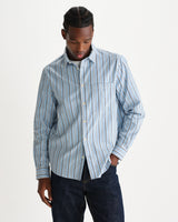 wax london men's Dartford - Blue Brushed Stripe Shirt