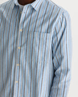 wax london men's Dartford - Blue Brushed Stripe Shirt
