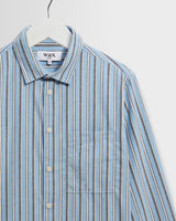 wax london men's Dartford - Blue Brushed Stripe Shirt