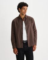 wax london men's Dartford - Brown Brushed Stripe Shirt