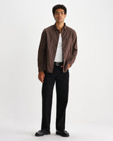 wax london men's Dartford - Brown Brushed Stripe Shirt