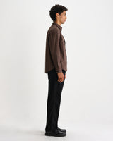 wax london men's Dartford - Brown Brushed Stripe Shirt
