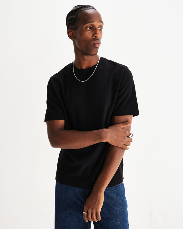 wax london men's Dean - Black Textured Organic Cotton T-Shirt
