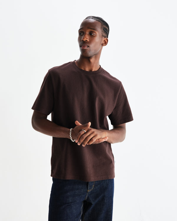 wax london men's Dean - Dark Brown Textured Organic Cotton T-Shirt