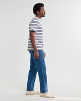 wax london men's Dean - Ecru And Navy Textured Stripe Organic Cotton T-Shirt