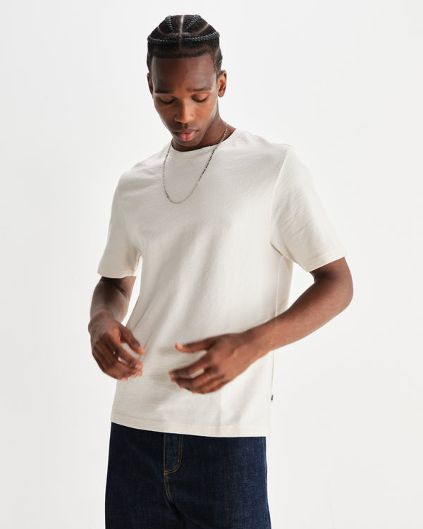 wax london men's Dean - Ecru Textured Organic Cotton T-Shirt