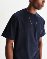 wax london men's Dean - Navy Textured Organic Cotton T-Shirt