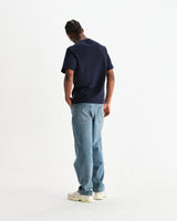 wax london men's Dean - Navy Textured Organic Cotton T-Shirt