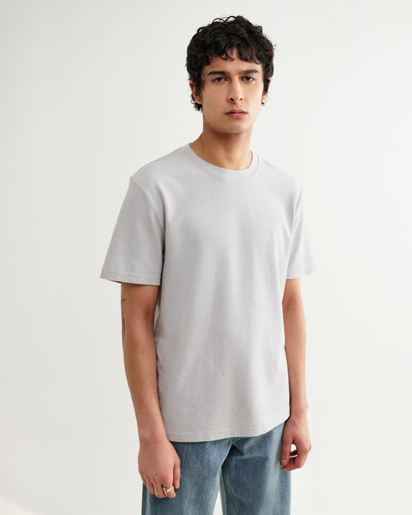 wax london men's Dean - Soft Grey Textured Organic Cotton T-Shirt