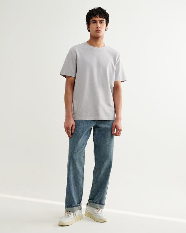 wax london men's Dean - Soft Grey Textured Organic Cotton T-Shirt