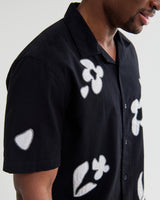 wax london men's Didcot - Black And Beige Abstract Applique Short-Sleeve Shirt