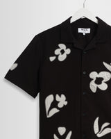 wax london men's Didcot - Black And Beige Abstract Applique Short-Sleeve Shirt