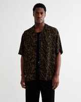 wax london men's Didcot - Black And Brown Floral Viscose Short-Sleeve Shirt