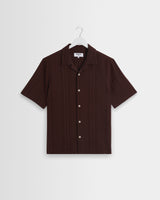 wax london men's Didcot - Brown Double-Weave Seersucker Short-Sleeve Shirt