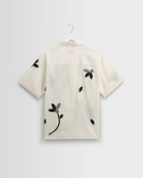 wax london men's Didcot - Ecru And Black Bloom Applique Short-Sleeve Shirt