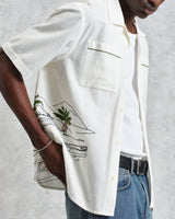 wax london men's Didcot - Ecru And Multicolour Embroidered Short-Sleeve Shirt
