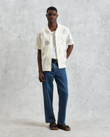wax london men's Didcot - Ecru Doodle Embroidered Short-Sleeve Shirt