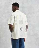 wax london men's Didcot - Ecru Doodle Embroidered Short-Sleeve Shirt