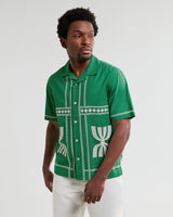 wax london men's Didcot - Green And White Border Applique Short-Sleeve Shirt