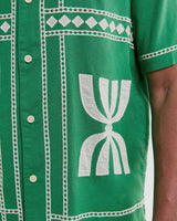 wax london men's Didcot - Green And White Border Applique Short-Sleeve Shirt