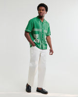 wax london men's Didcot - Green And White Border Applique Short-Sleeve Shirt