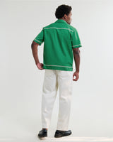 wax london men's Didcot - Green And White Border Applique Short-Sleeve Shirt