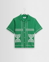 wax london men's Didcot - Green And White Border Applique Short-Sleeve Shirt