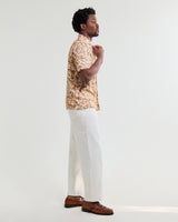 wax london men's Didcot - Tan And Beige Floral Viscose Short-Sleeve Shirt