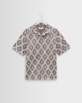 Didcot - Chemise à manches courtes en dentelle losanges taupe et écru