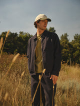 wax london men's Eldon - Navy Crinkle Cotton-Linen Jacket