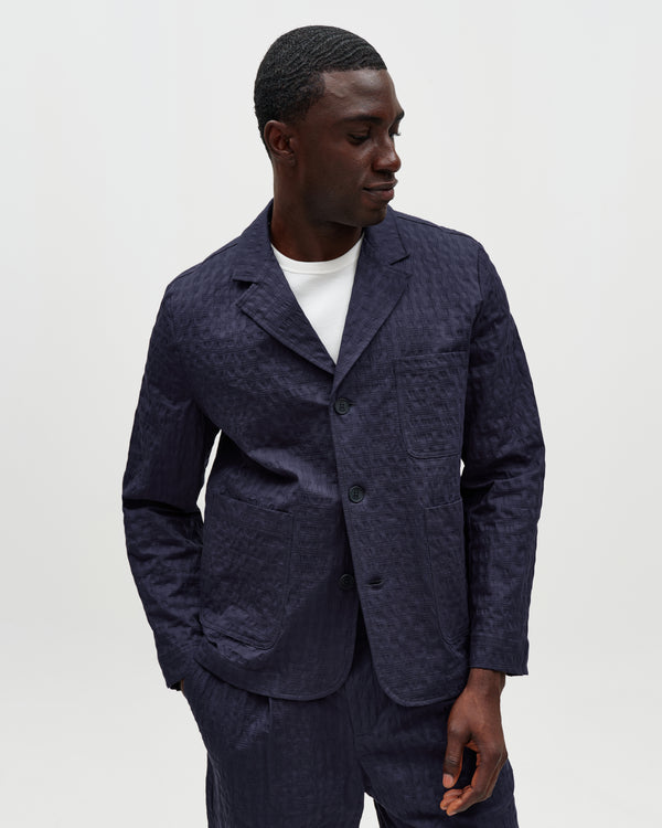 wax london men's Exmouth - Navy Dobby Cotton Blazer