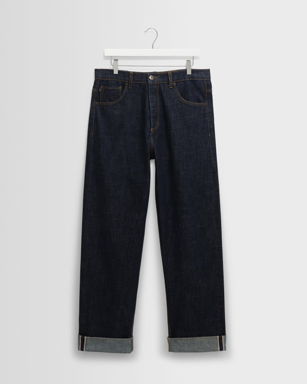 wax london men's Felix - Rinse Wash Selvedge Loose Fit Denim Jeans