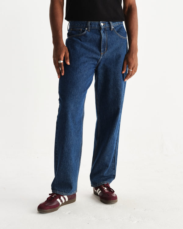 wax london men's Felix - Vintage 90s Blue Wash Loose Fit Denim Jeans