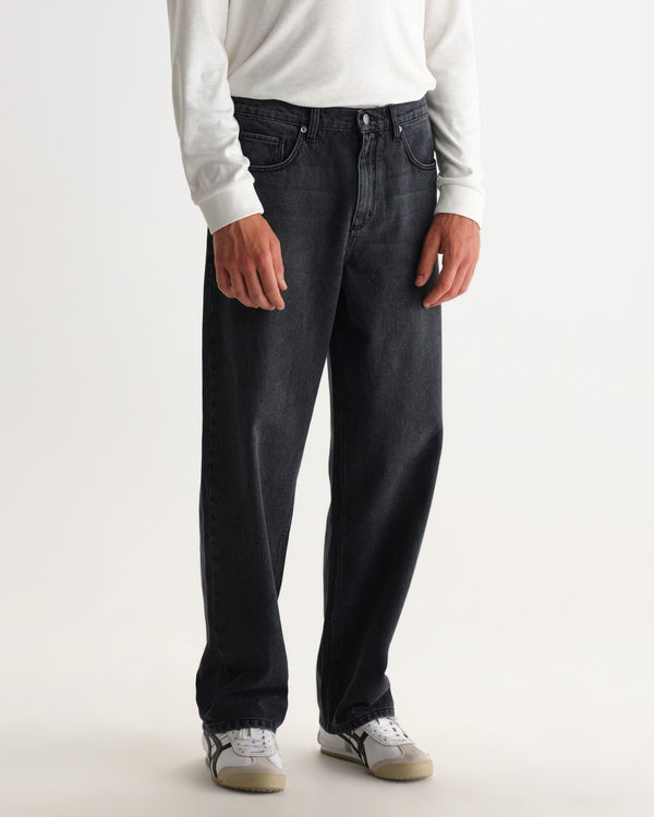 wax london men's Felix - Washed Vintage Black Loose Fit Denim Jeans