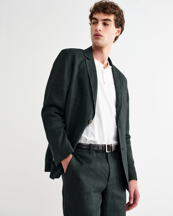 wax london men's Fintry - Dark Green Linen Single-Breasted Blazer