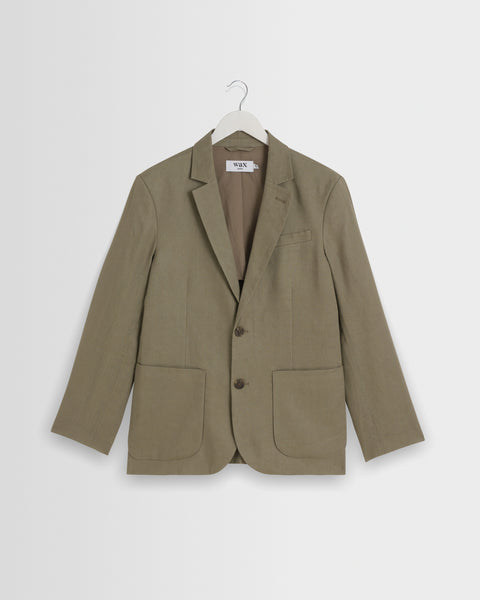 Fintry – Einreihiger Blazer aus khakifarbenem Leinen