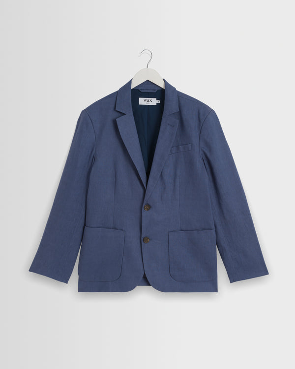 wax london men's Fintry - Mid Blue Linen Single-Breasted Blazer