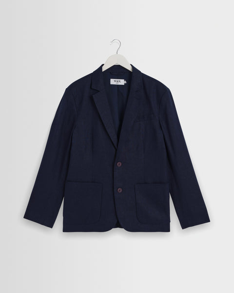 Fintry - Blazer simple boutonnage en lin marine
