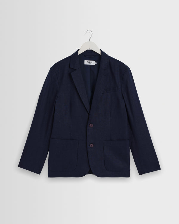 wax london men's Fintry - Navy Linen Single-Breasted Blazer