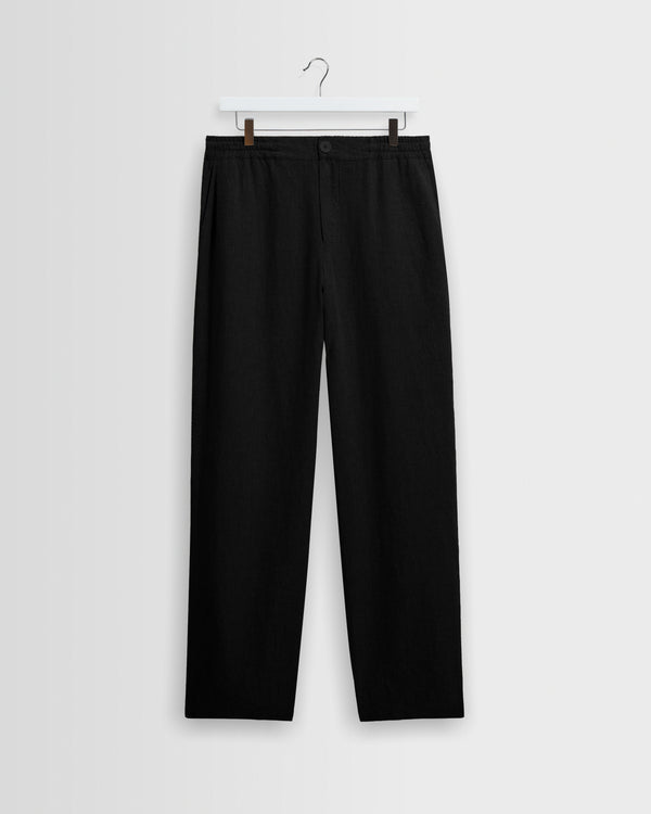 wax london men's Glencoe - Black Washed Linen Loose Fit Trousers