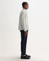 wax london men's Halcomb - Ecru And Blue Broken Stripe Cotton Shirt
