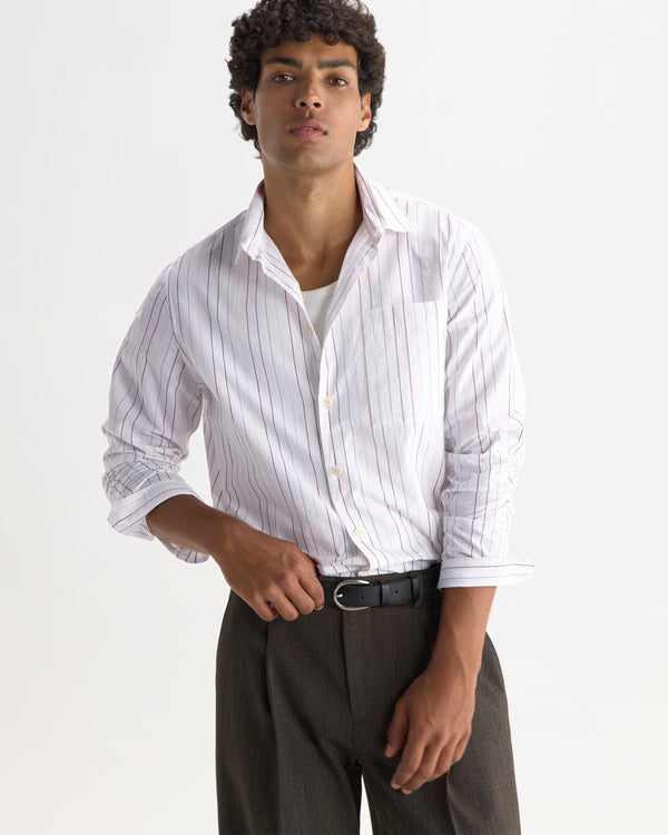 wax london men's Halcomb - Ecru And Multicolour Stripe Cotton Shirt