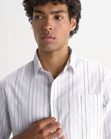 wax london men's Halcomb - Ecru And Multicolour Stripe Cotton Shirt