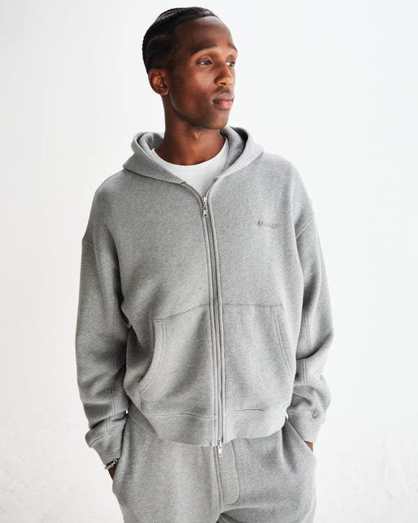 wax london men's Harris - Grey Embroidered Logo Loopback Cotton Hoodie
