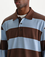 wax london men's Hartley - Brown And Blue Block Stripe Long-Sleeve Polo